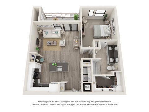Floor plan for 1 bed, 1 bath, 911 sqft